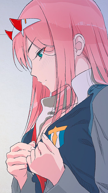 Escape, green eyes, pink hair, blush, Zero Two (Darling in the FranXX), Anime, Darling in the FranXX HD phone wallpaper