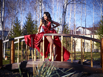 Sexy Woman On The Bridge, sexy, bidge, red dress, woman, female HD wallpaper