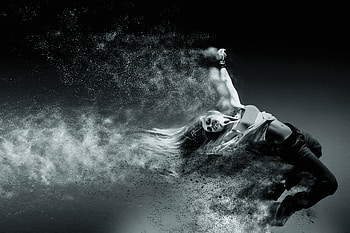 Person Movement Speed Black And White Sand Explosion, person, black-and-white, monochrome, explosion HD wallpaper