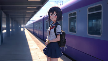 Anime Schoolgirl At Train Station, anime-girl, train-station, artist, artwork, art, digital-art, ai, deviantart HD wallpaper