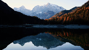 Lake Jasna, Slovenia, trees, mountains, water, reflections, sky HD wallpaper