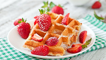 Waffle with strawberries, Breakfast , Ultra visuals, Delicious morning HD wallpaper