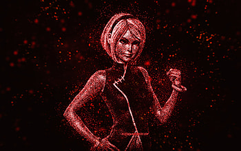 Pakura, Naruto, red glitter art, black background, anime characters, Naruto characters, Pakura Naruto, creative art, Shakuton no Pakura HD wallpaper
