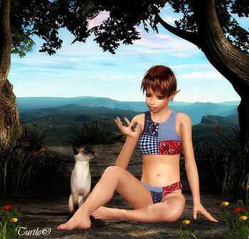 Ceci gives a Gift, woods, mouse, young, cat, elf HD wallpaper