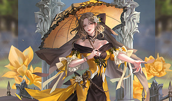 Fantasy girl, umbrella, fantasy, yellow, shumolly, parasol, girl, orange HD wallpaper