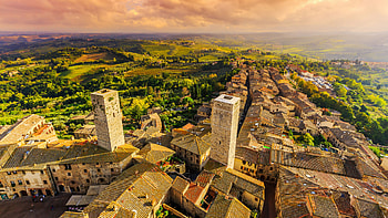 San Gimignano, Aerial view, Tuscany landscape, Helicopter tour HD wallpaper