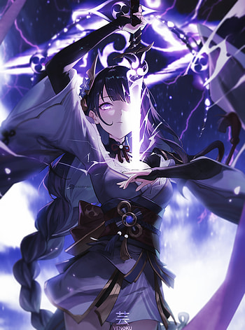 Raiden Shogun, art, baal, ei, venoku, genshin, genshinimpact, manga, purple, anime HD phone wallpaper