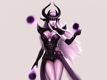 Syndra, grey background, sorceress, games, white eyes, lone, white hair, league of legends, video games, female HD wallpaper