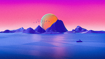 Minimalist Landscape Cgi, minimalism, minimalist, artist, artwork, digital-art, birds, sun, boat HD wallpaper