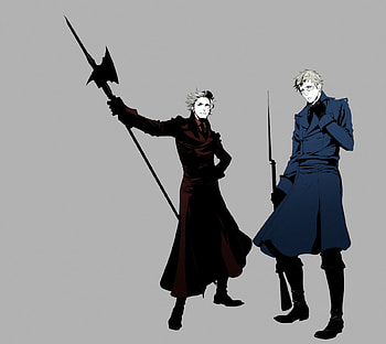 Weapons, gray background, two males, aph, denmark aph, sweden aph, boys, anime, hetalia, hetalia axis powers, duo, manga, male HD wallpaper