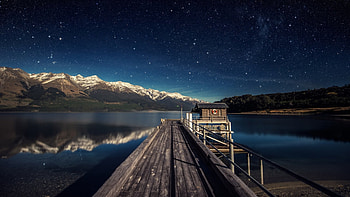 In the Alps, Reflections, Alps, Stars, Lakes, Nature, Mountains HD wallpaper