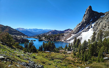 Minaret Lake, California, landscape, trees, sky, mountains, usa HD wallpaper