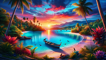 Caribbean Sunset Paradise, caribbean, beach, tropical, landscape HD wallpaper
