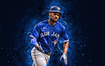 Marcus Semien, , Toronto Blue Jays, MLB, baseman, baseball, blue neon lights, Marcus Semien Toronto Blue Jays, Marcus Semien HD wallpaper