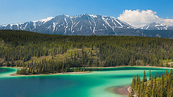 Nature, Mountains, Clouds, Vertex, Lake, Coniferous, Forest, Surface, Freshness, Water Surface, Tops, Snow Covered, Purity, Snowy HD wallpaper