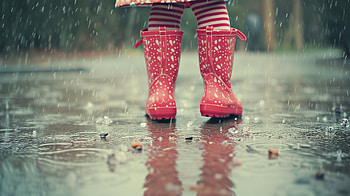 Red Polka Dot Rain Boots in Puddle -, rain boots, rain, boots, child HD wallpaper