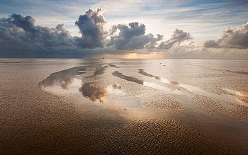 Nature, Sky, Sea, Sand, Evening, Overcast, Mainly Cloudy, Low Tide, Puddles HD wallpaper