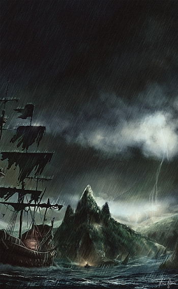 Ghost Ship, Mei Abdi artwork, Long John Silver, Enigmatic ship HD phone wallpaper
