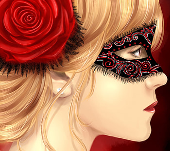 Masked Woman, roses, blonde, face, beautiful, woman HD wallpaper