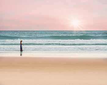 Nature, Horizon, Shore, Bank, Ocean, Stroll, Surf, Child, Pastel HD wallpaper