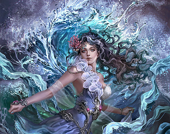 Tethis, blue, sea, summer, fantasy, rakuen, girl, water HD wallpaper