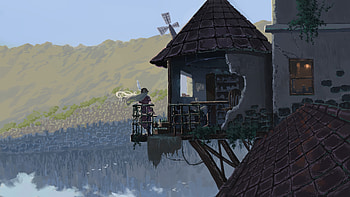 Serene Mountain Lake Dwelling, artist, artwork, digital-art, pixiv HD wallpaper