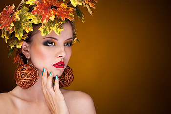 Autumn beauty, model, girl, maples, orange, beauty, woman, make-up, flower, autumn, leaf HD wallpaper