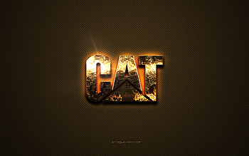 CAT golden logo, artwork, brown metal background, CAT emblem, creative, Caterpillar logo, CAT logo, brands, CAT, Caterpillar HD wallpaper