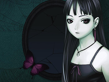 Darkness Gothic, anime girl, gothic, white, darkness, butterfly, alone, necklace, female HD wallpaper
