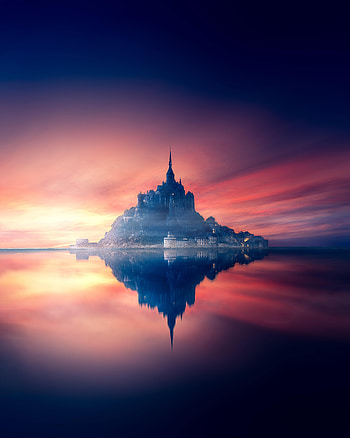 Cities, Sunset, Lock, France, Island, Mont Saint Michel, Mont-Saint-Michel HD phone wallpaper