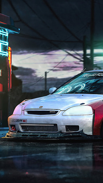 cyberpunk-honda-civic-, red, EF, automotive_design, white, car, punk, cyberpunk, black, honda, civic HD phone wallpaper