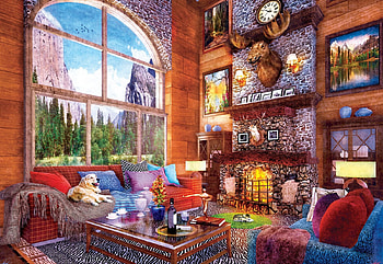 Luxury View, artwork, books, digital, room, window, trees, yosemite, mountains HD wallpaper