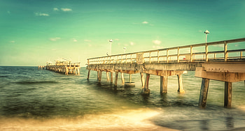 landscape, beach, bridge HD wallpaper