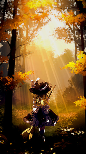 Golden Forset, forest, Marisa Kirisame, Anime, Touhou, anime forest HD phone wallpaper