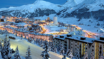 Cities, Trees, Mountains, Snow, Building HD wallpaper
