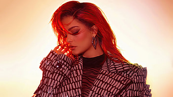 Redhead Bebe Rexha Girl Model Is Posing For A Wearing Light Pink Black Design Dress Girls HD wallpaper