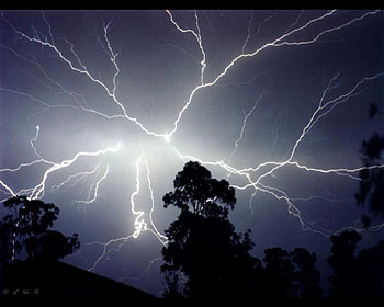 mass of lighhtening, trees, sky, dark, storm HD wallpaper