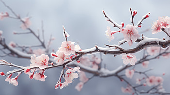 Sakura Flower in Frost Branch, sakura, frost, nature, branch HD wallpaper