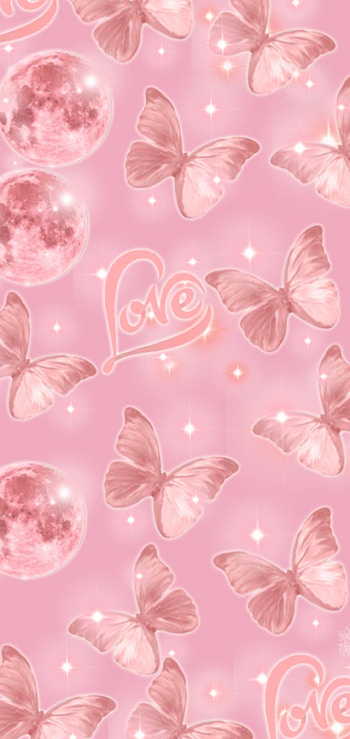 pink all over, love, moon, butterflies, butterfly, pink_moon, pink_butterflies HD phone wallpaper
