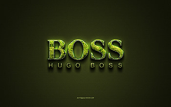 Hugo Boss logo, green creative logo, floral art logo, Hugo Boss emblem, green carbon fiber texture, Hugo Boss, creative art HD wallpaper