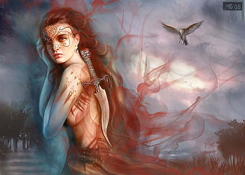 red warrior, cg, fantasy, omar diaz, red, warrior HD wallpaper
