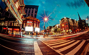 Building, Street, , Fisheye, Architecture, City, Light, People, Place, Road, Time Lapse HD wallpaper