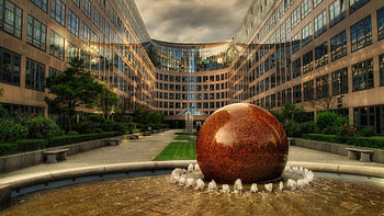 ministry of the interior in berlin germany, brown, ball, fountain, clouds, building, government, massive HD wallpaper