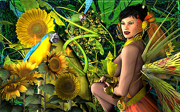 Luxuriant, fairy, daz3d, girl, woman, parrot, female HD wallpaper