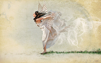 SPRING BEAUTY, white, painting, flowers, grass, spring, dress, beauty HD wallpaper