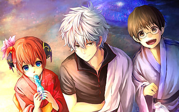 Artwork, Sakata Gintoki, Kagura, Shimura Shinpachi, Gintama, anime HD wallpaper