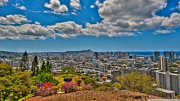 panoramic view of honolulu hawaii r, city, clouds, view, r, flowers, panorama HD wallpaper