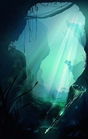 Art, Jellyfish, Underwater World, Depth, Bottom HD phone wallpaper