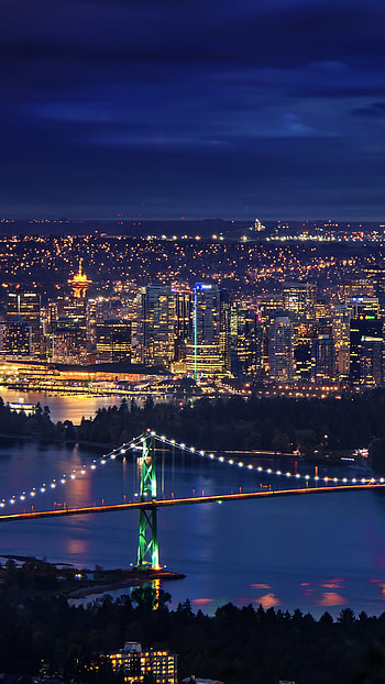 of downtown Vancouver, Canada, Nighttime city bridges, Urban landscapes, Striking views HD phone wallpaper