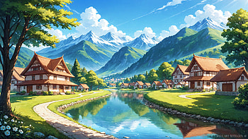 River Side Village, outdoor, sky, cloud, water, tree HD wallpaper